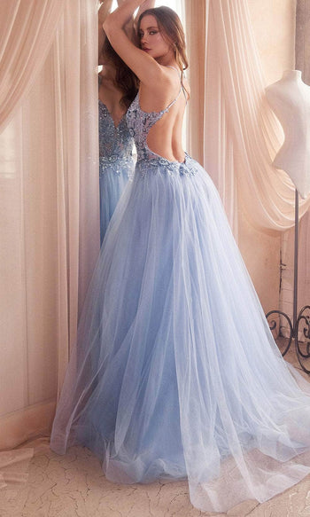 Ladivine CD3920 - Sheer Corset Crisscross Strap Prom Gown - Prom