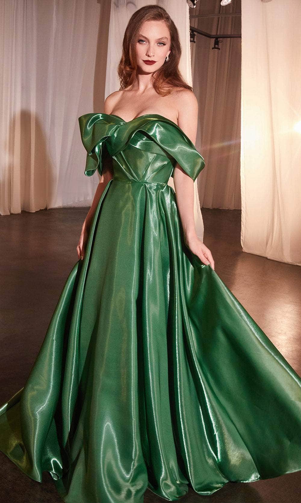 Ladivine by Cinderella Divine Dresses - Ladivine CD801 Off-Shoulder Pleated Evening Gown - Prom