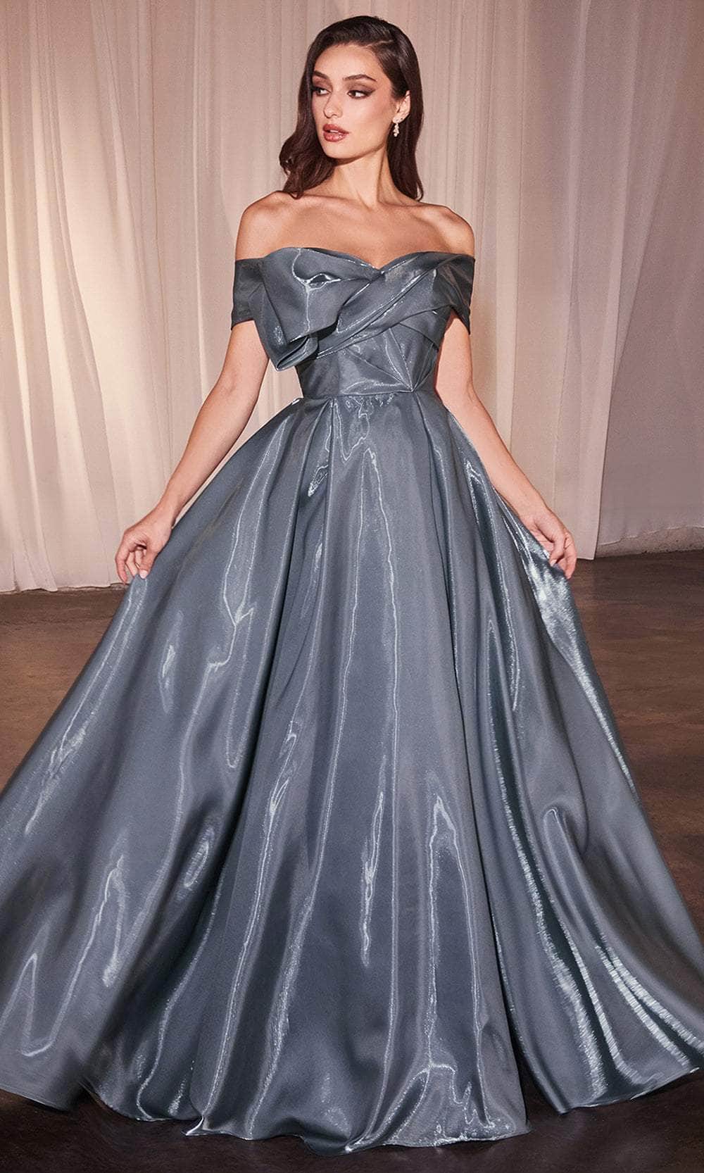 Ladivine by Cinderella Divine Dresses - Ladivine CD801 Off-Shoulder Pleated Evening Gown - Prom