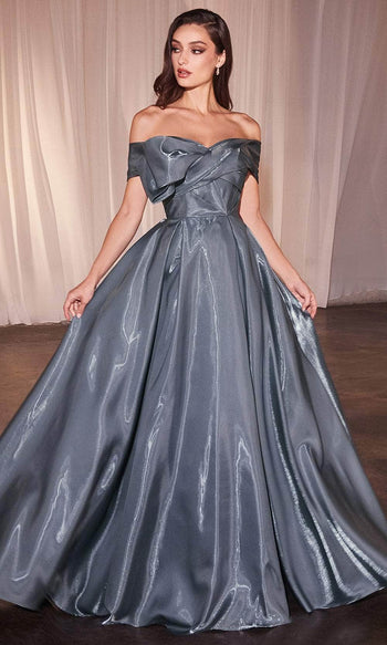 Ladivine by Cinderella Divine Dresses - Ladivine CD801 Off-Shoulder Pleated Evening Gown - Prom