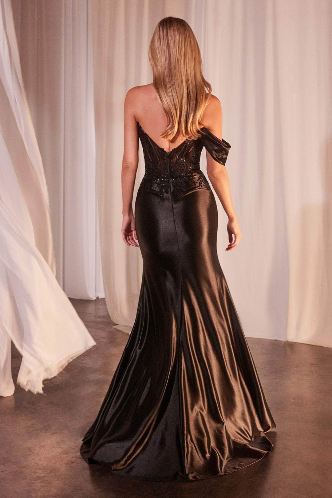 Ladivine CD804 - Asymmetrical Applique Evening Gown - Prom