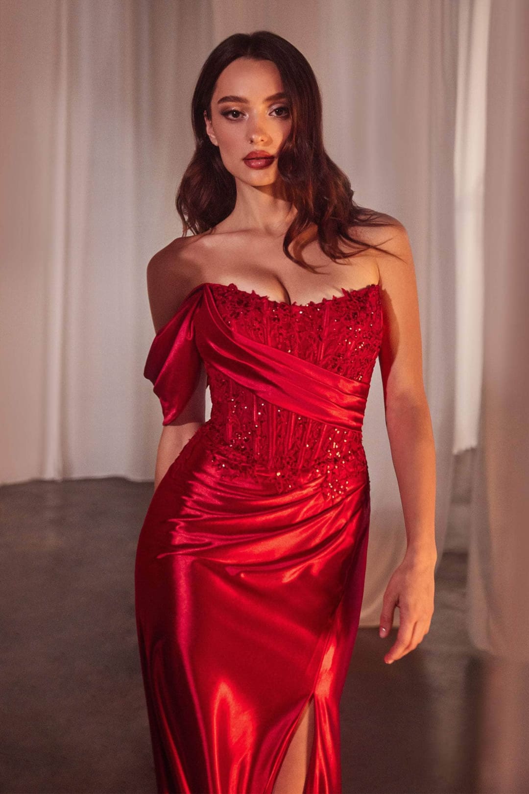 Ladivine CD804 - Asymmetrical Applique Evening Gown - Prom