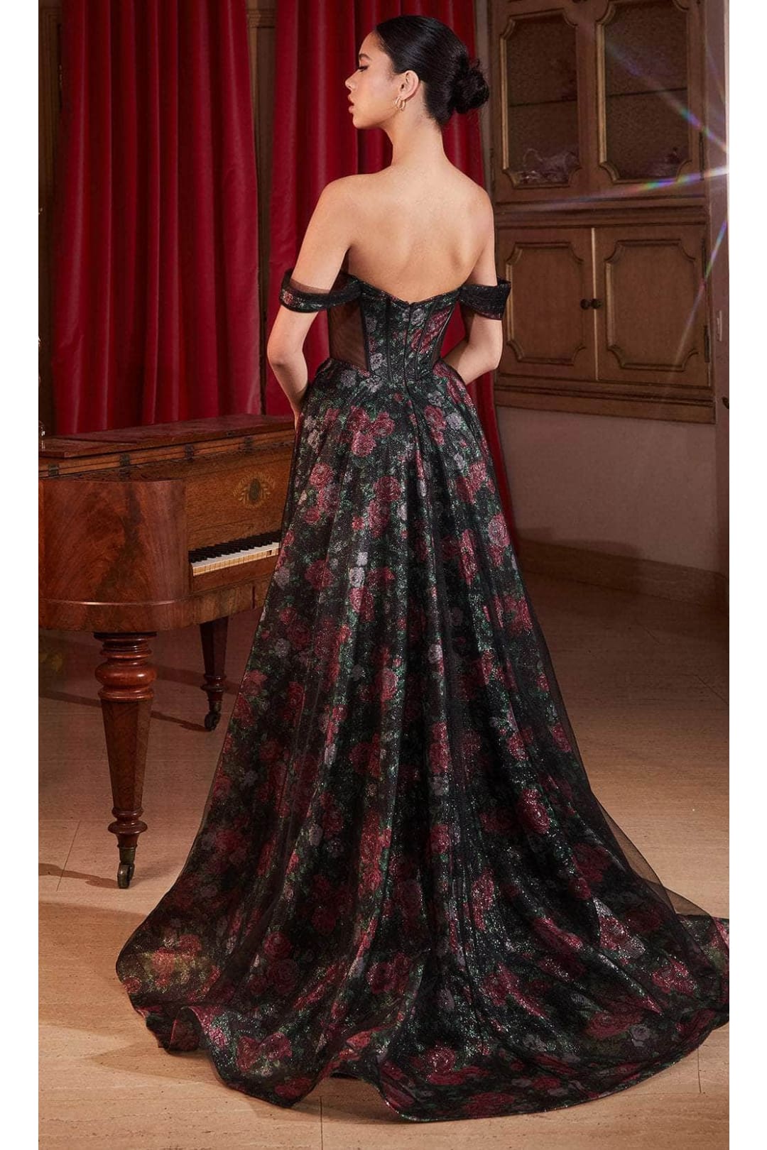 Ladivine CD806 - Off-Shoulder Sheer Insert Gown - Prom