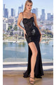 Ladivine CD831 Beaded Spaghetti Strap Formal Gown - Black / 2 - Prom