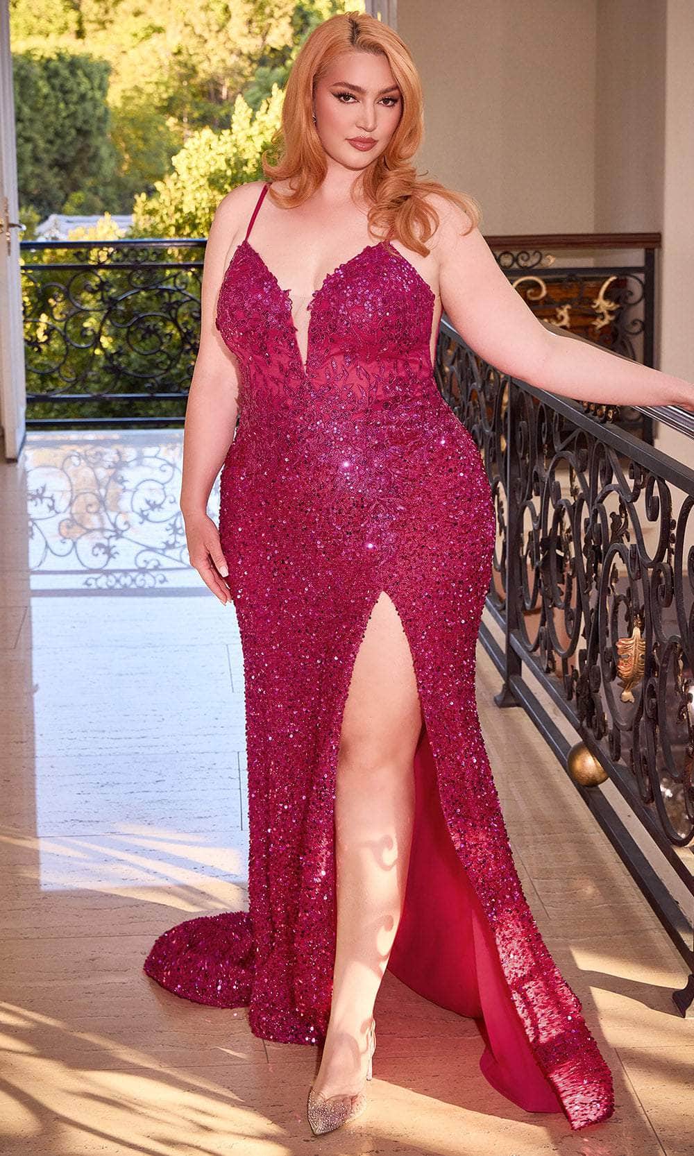 Ladivine - Embroidered Sequin Sleeveless Gown - Prom