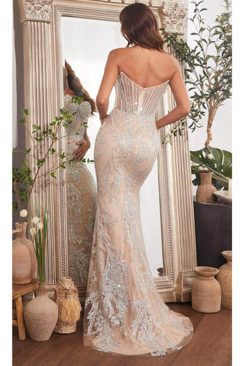 Ladivine CD847 - Rhinestone Sheer Corset Prom Gown - Prom