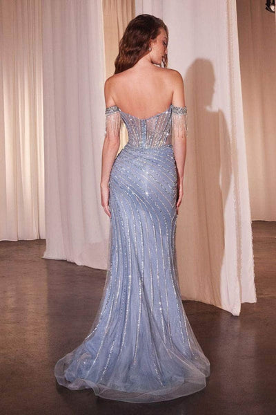 Ladivine CD848 - Off-Shoulder Fringed Prom Gown - Prom