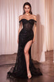Ladivine CD848 - Off-Shoulder Fringed Prom Gown - Prom