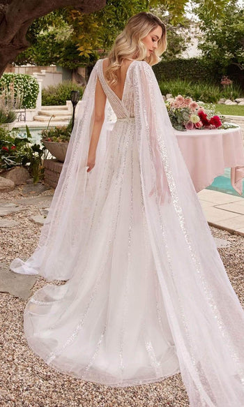 Ladivine CD852W - Sequin A-Line Bridal Gown - Prom