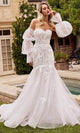 Ladivine CD858W - Puff Sleeve Bridal Gown - Prom