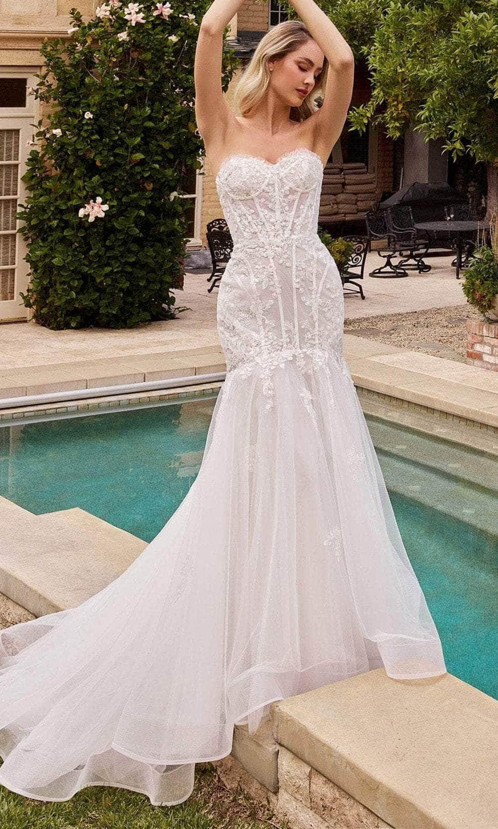 Ladivine CD858W - Puff Sleeve Bridal Gown - Prom