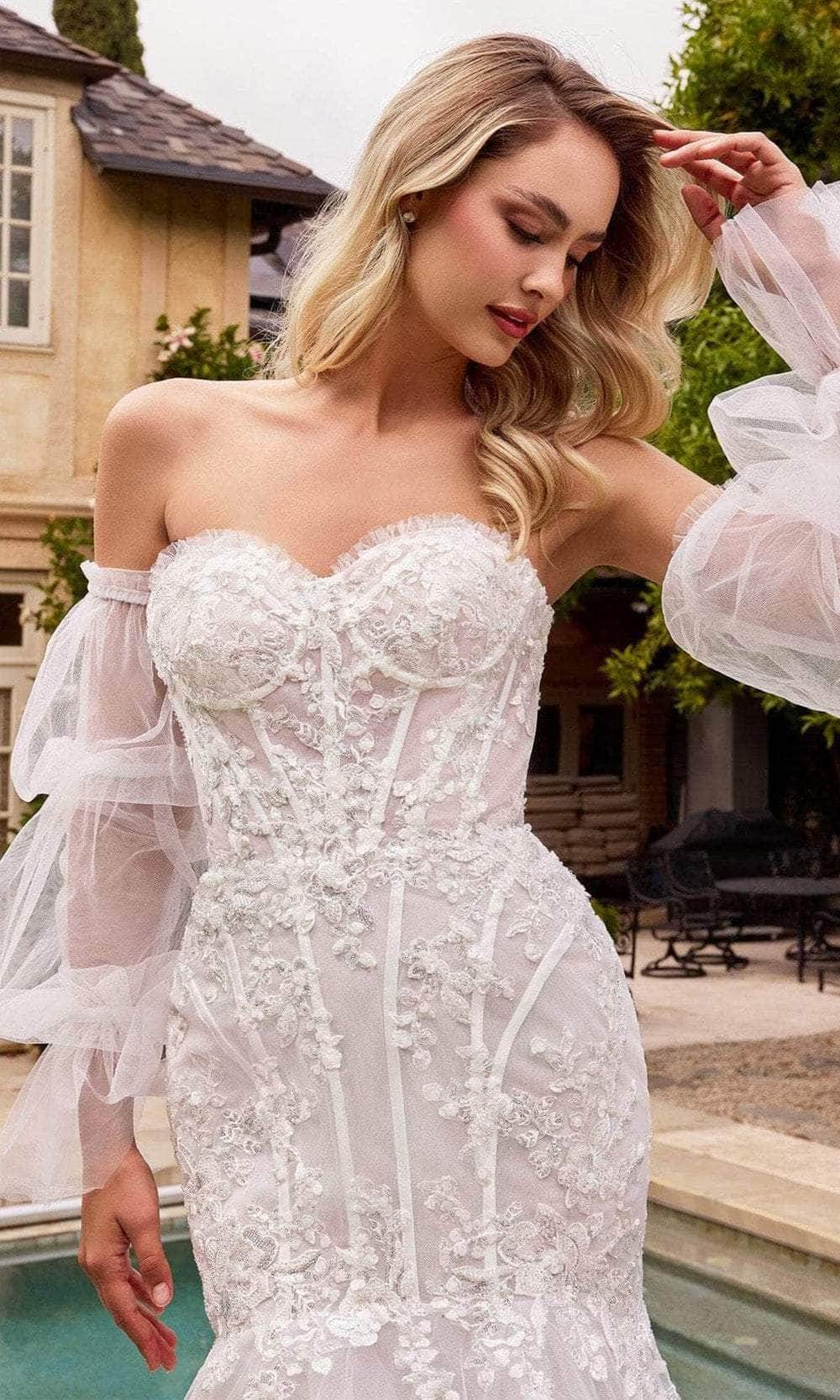 Ladivine CD858W - Puff Sleeve Bridal Gown - Prom