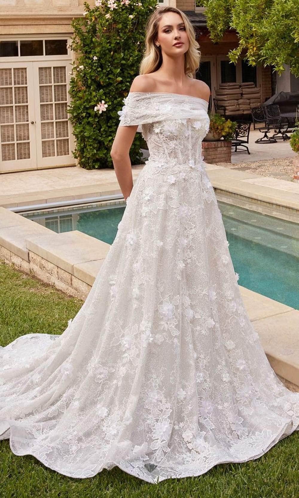Ladivine CD860W - Floral Applique Strapless Bridal Gown - Prom