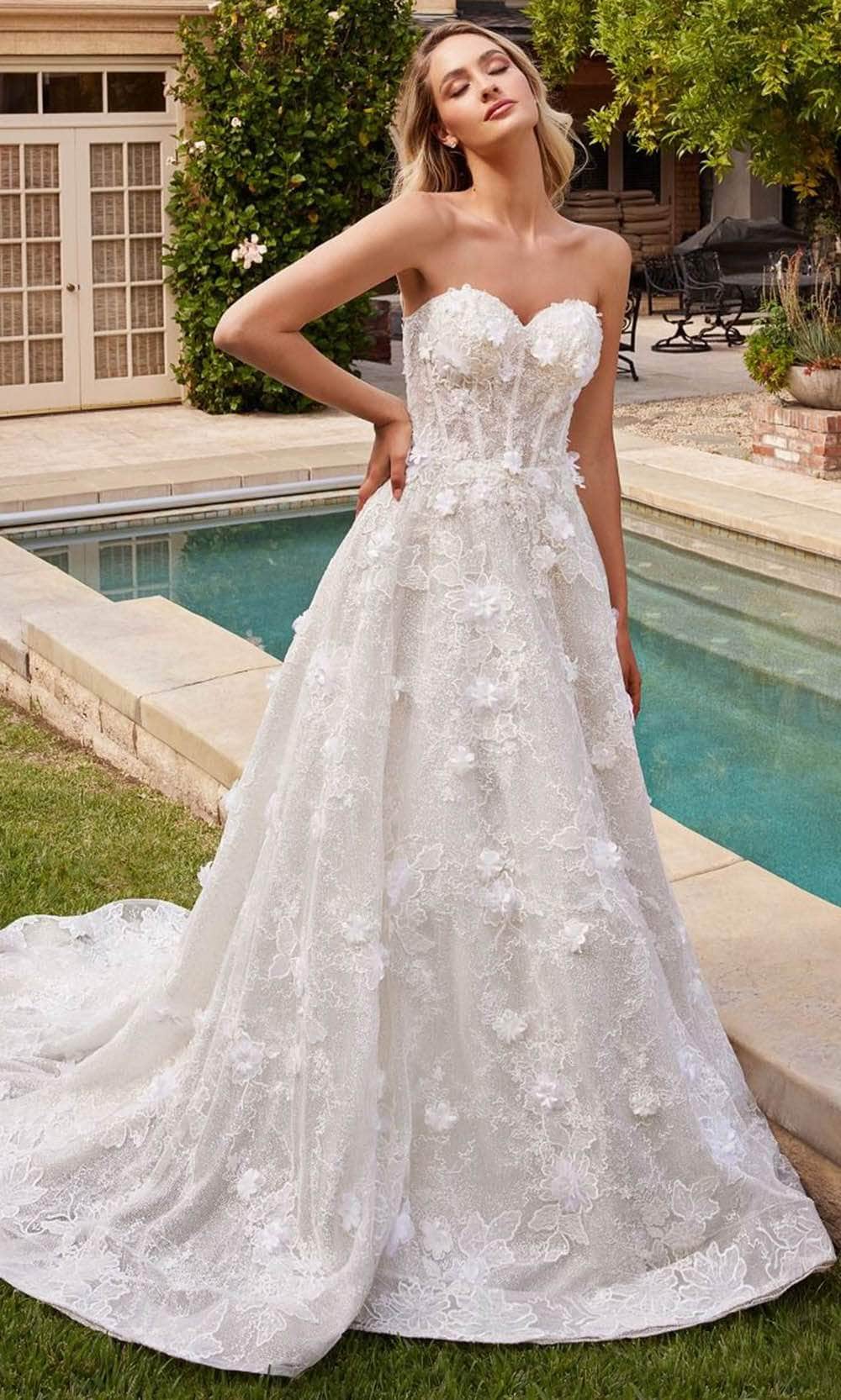 Ladivine CD860W - Floral Applique Strapless Bridal Gown - Prom