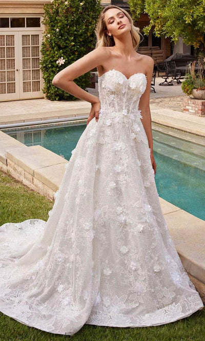 Ladivine CD860W - Floral Applique Strapless Bridal Gown - Prom