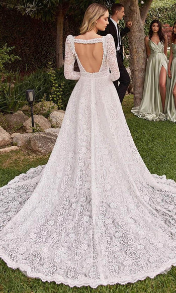 Ladivine CD862W - V-Neck Lace Bridal Gown - Prom