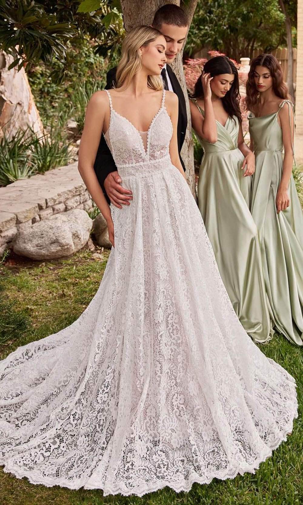 Ladivine CD862W - V-Neck Lace Bridal Gown - Off White / 2 - Prom