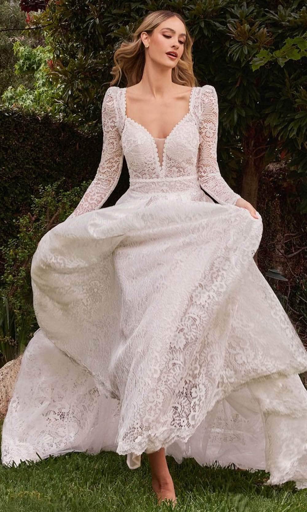 Ladivine CD862W - V-Neck Lace Bridal Gown - Prom