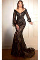 Ladivine CD864 - Beaded Long Sleeve Evening Gown - Prom
