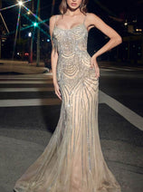 Ladivine by Cinderella Divine Dresses - Ladivine CD866 Fringed Beaded Glam Sheath Gown