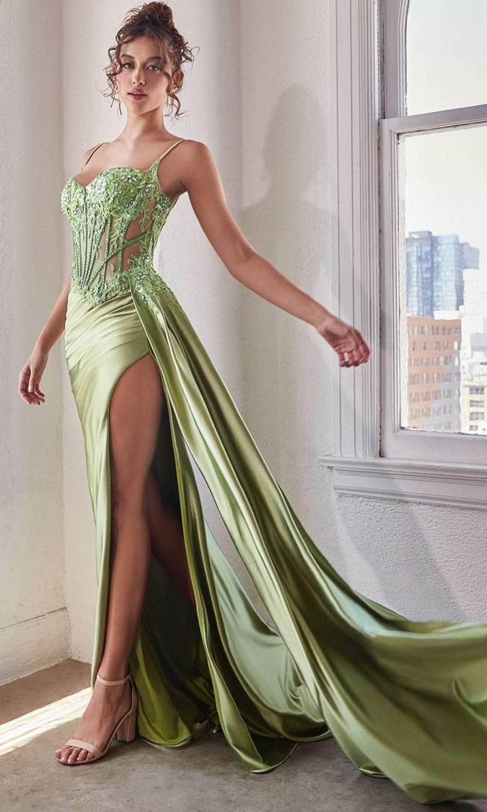 Ladivine CD868 – Sleeveless Fitted Long Dress - Greenery / 2 - Prom