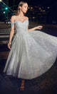 Ladivine CD869W - Off-Shoulder Tea-Length Dress - Prom