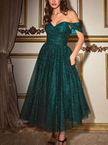 Ladivine CD870 - Off-Shoulder Tea-Length Gown