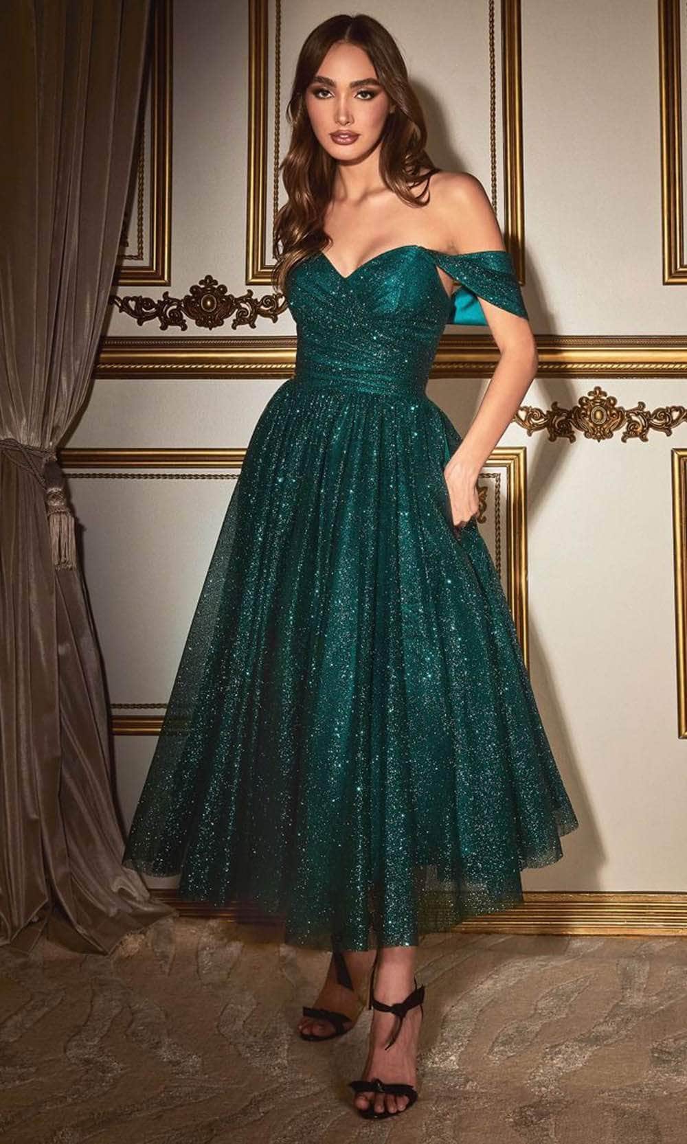 Ladivine CD870 - Off-Shoulder Tea-Length Gown - Prom