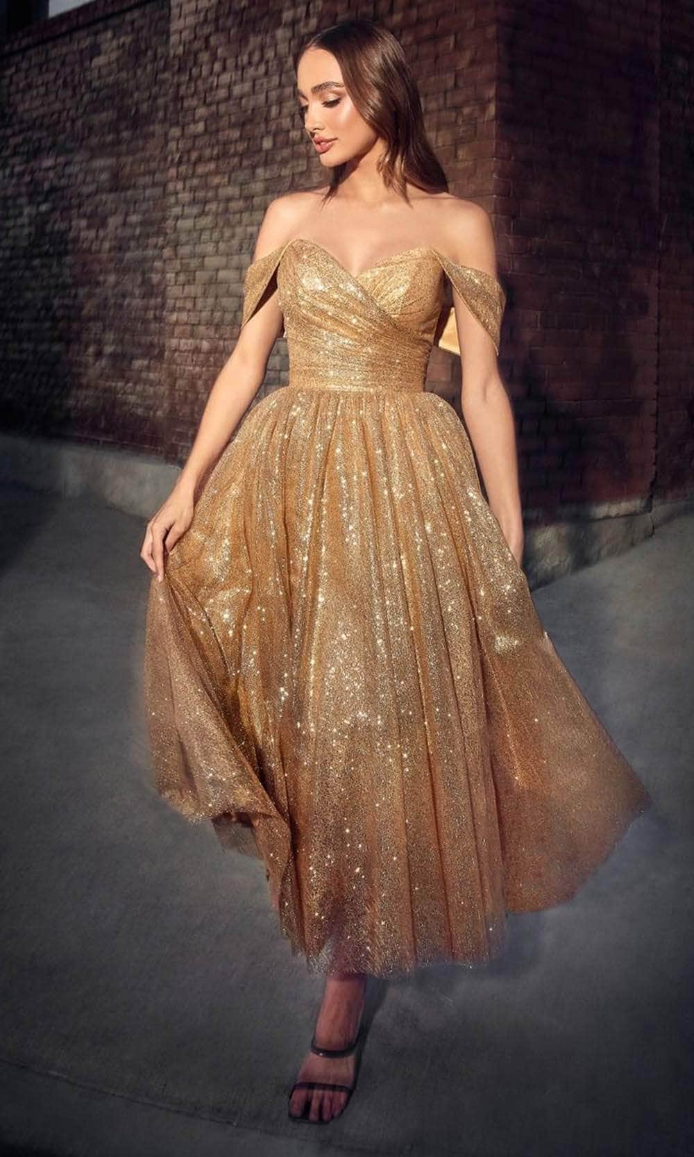 Ladivine CD870 - Off-Shoulder Tea-Length Gown - Prom