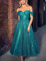 Ladivine CD870 - Off-Shoulder Tea-Length Gown