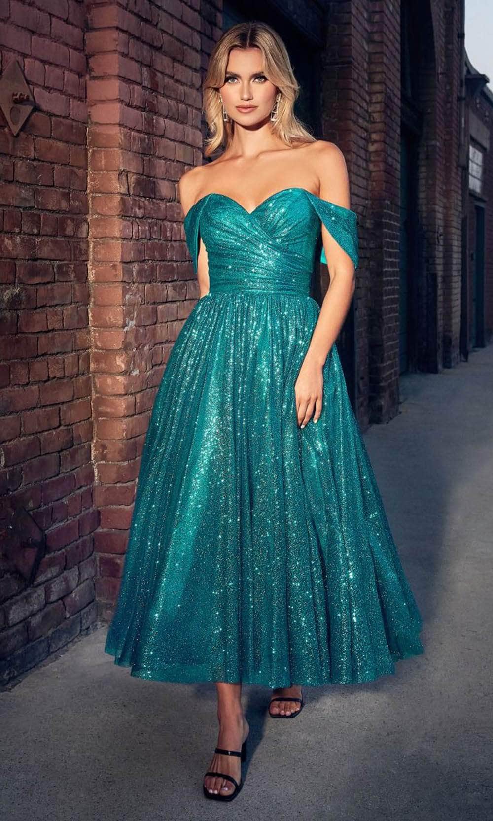 Ladivine CD870 - Off-Shoulder Tea-Length Gown - Prom