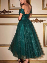 Ladivine CD870 - Off-Shoulder Tea-Length Gown