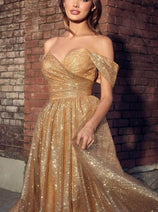 Ladivine CD870 - Off-Shoulder Tea-Length Gown
