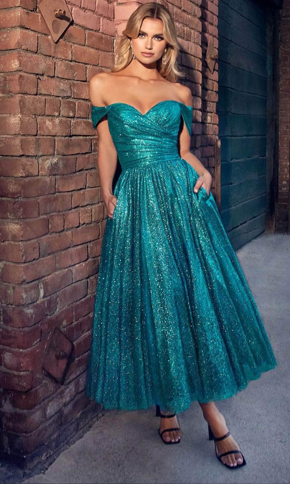 Ladivine CD870 - Off-Shoulder Tea-Length Gown - Prom