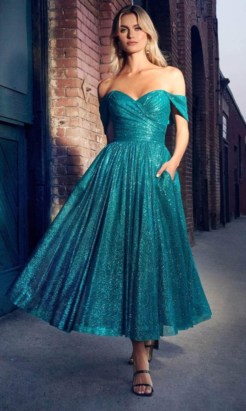 Ladivine CD870 - Off-Shoulder Tea-Length Gown - Prom