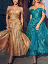 Ladivine CD870 - Off-Shoulder Tea-Length Gown