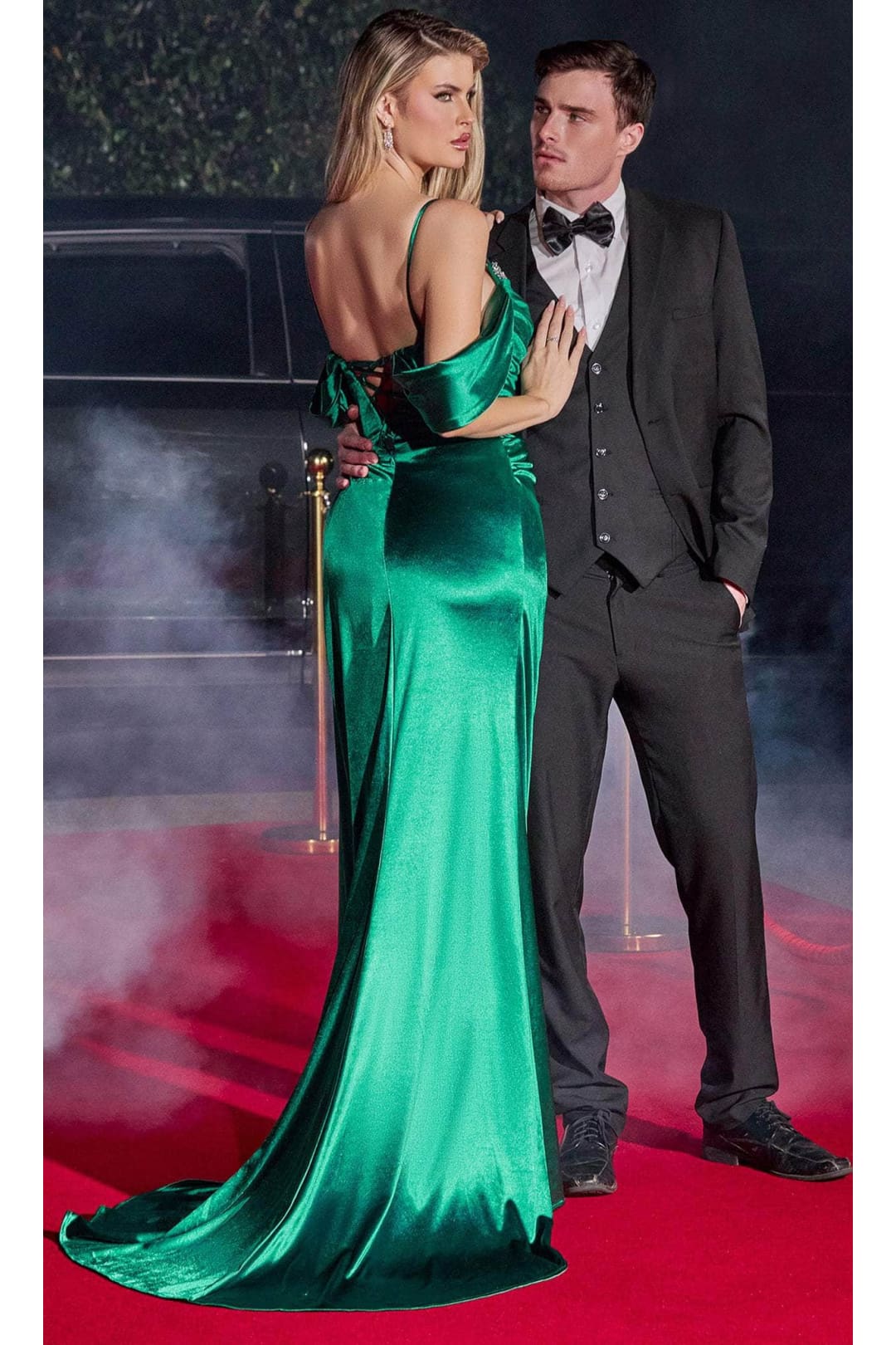 Ladivine CD875 - Cold Shoulder Satin Prom Gown - Prom