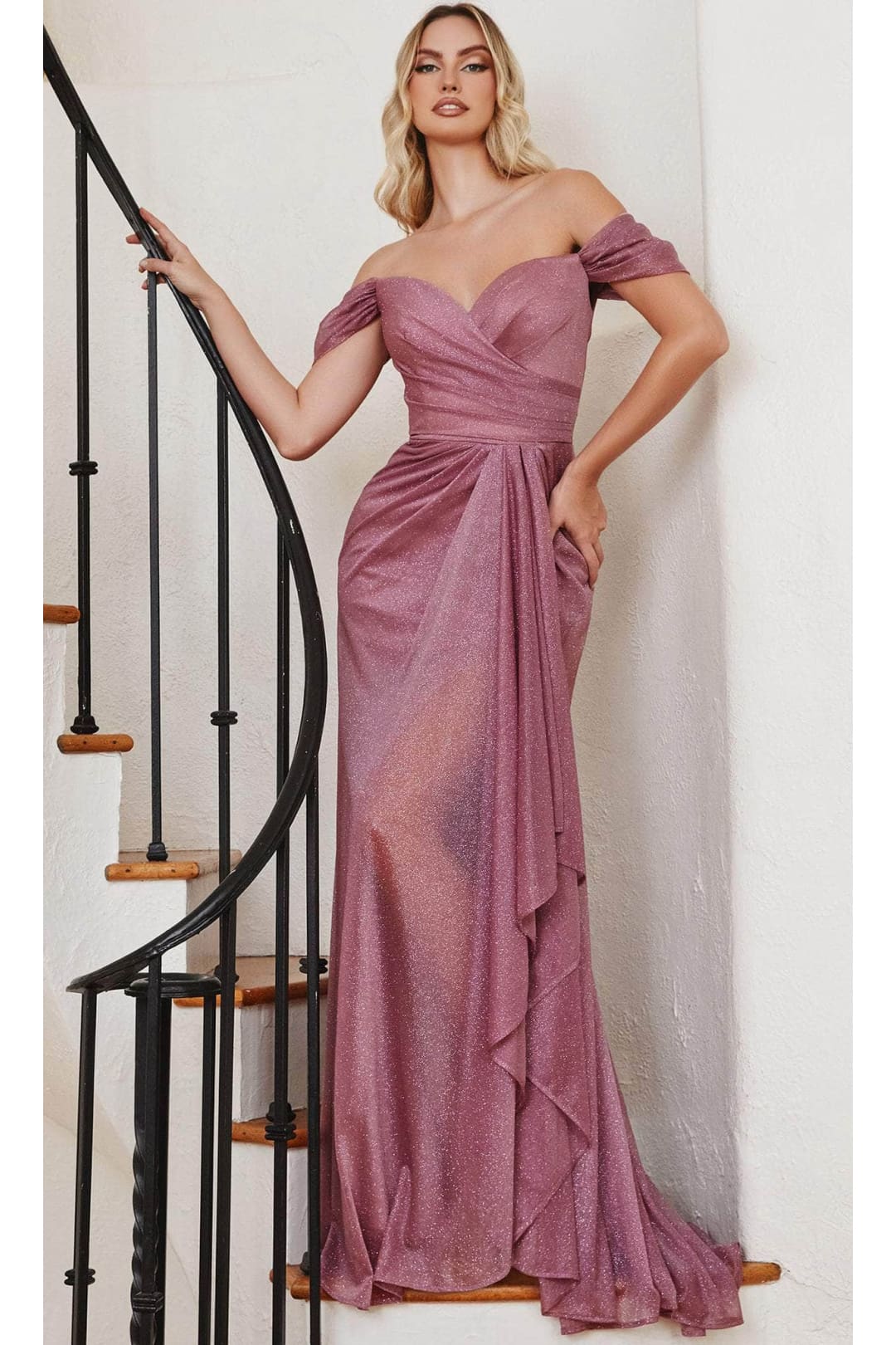 Ladivine CD878 - Off-Shoulder Draped Prom Dress - Prom