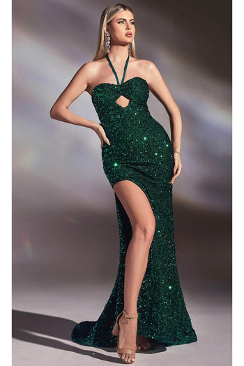 Ladivine CD883 - Halter Cutout Prom Evening Dress - Prom
