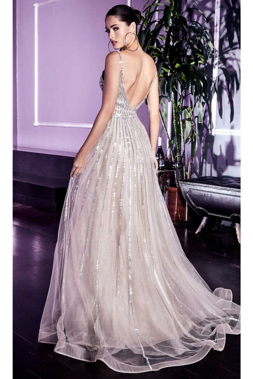 Ladivine CD940 - Embellished A-Line Prom Evening Gown - Platinum / 6 - Prom