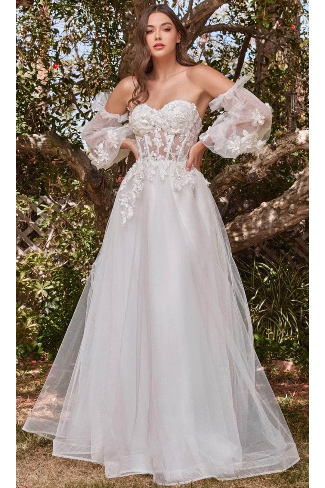 Ladivine CD962W - Strapless Lace Tulle Wedding Dress - Prom