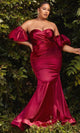 Ladivine CD983C - Puff Sleeve Satin Long Evening Dress - Prom