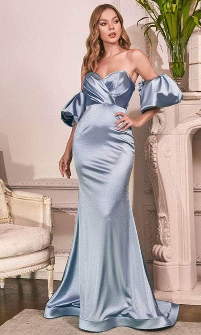 Ladivine CD983C - Puff Sleeve Satin Long Evening Dress - Prom