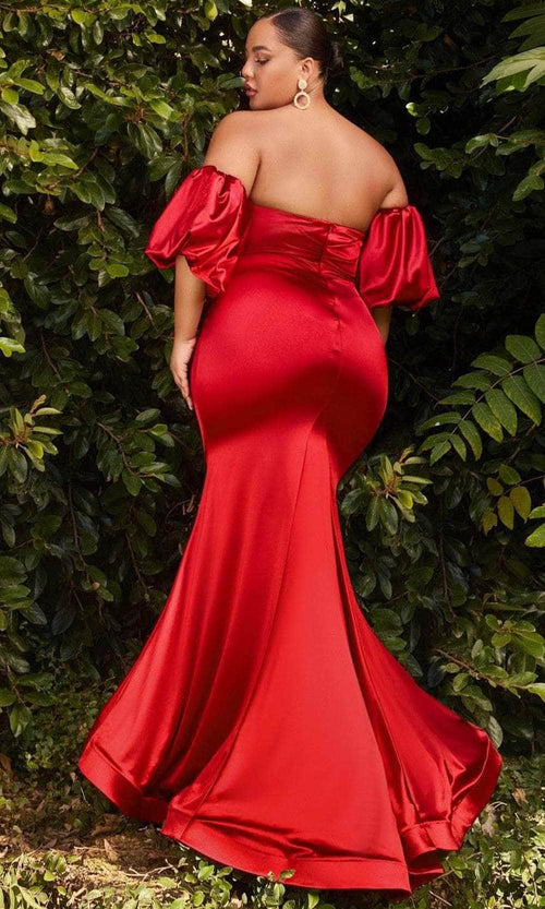 Ladivine CD983C - Puff Sleeve Satin Long Evening Dress - Prom