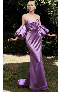 Ladivine CD983C - Puff Sleeve Satin Long Evening Dress - Prom