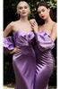 Ladivine CD983C - Puff Sleeve Satin Long Evening Dress - Prom