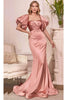 Ladivine CD983C - Puff Sleeve Satin Long Evening Dress - Prom