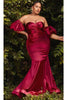 Ladivine CD983C - Puff Sleeve Satin Long Evening Dress - Prom