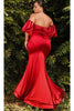 Ladivine CD983C - Puff Sleeve Satin Long Evening Dress - Prom