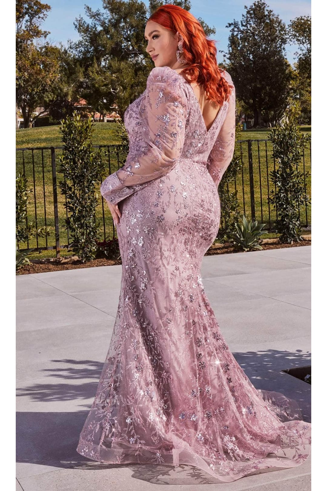 Ladivine CD989 - Long Sleeve Glittered Evening Dress - Prom